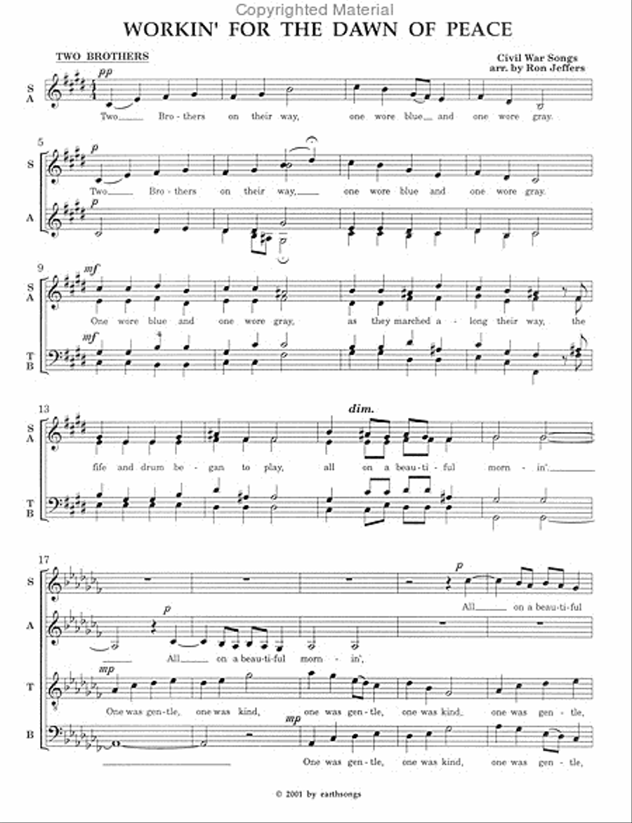workin' for the dawn of peace 4-Part scores gallery preview page 2