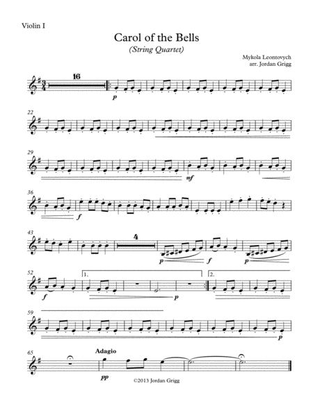 Carol of the Bells (String Quartet) - Score and parts image number null