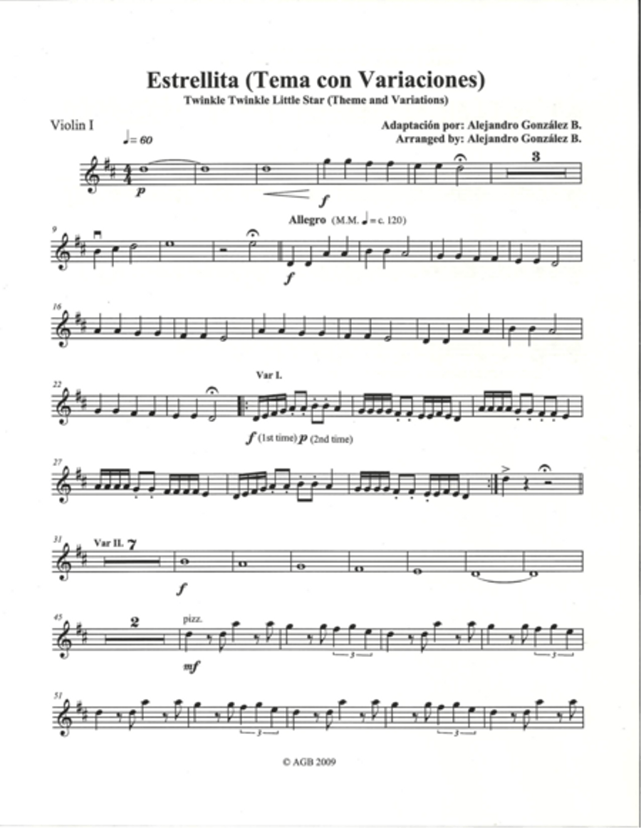 Twinkle Twinkle Little Star (Theme and Variations) For String Orchestra - Set of Individual Parts String Orchestra scores gallery preview page 1