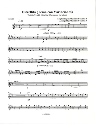 Twinkle Twinkle Little Star (Theme and Variations) For String Orchestra - Set of Individual Parts