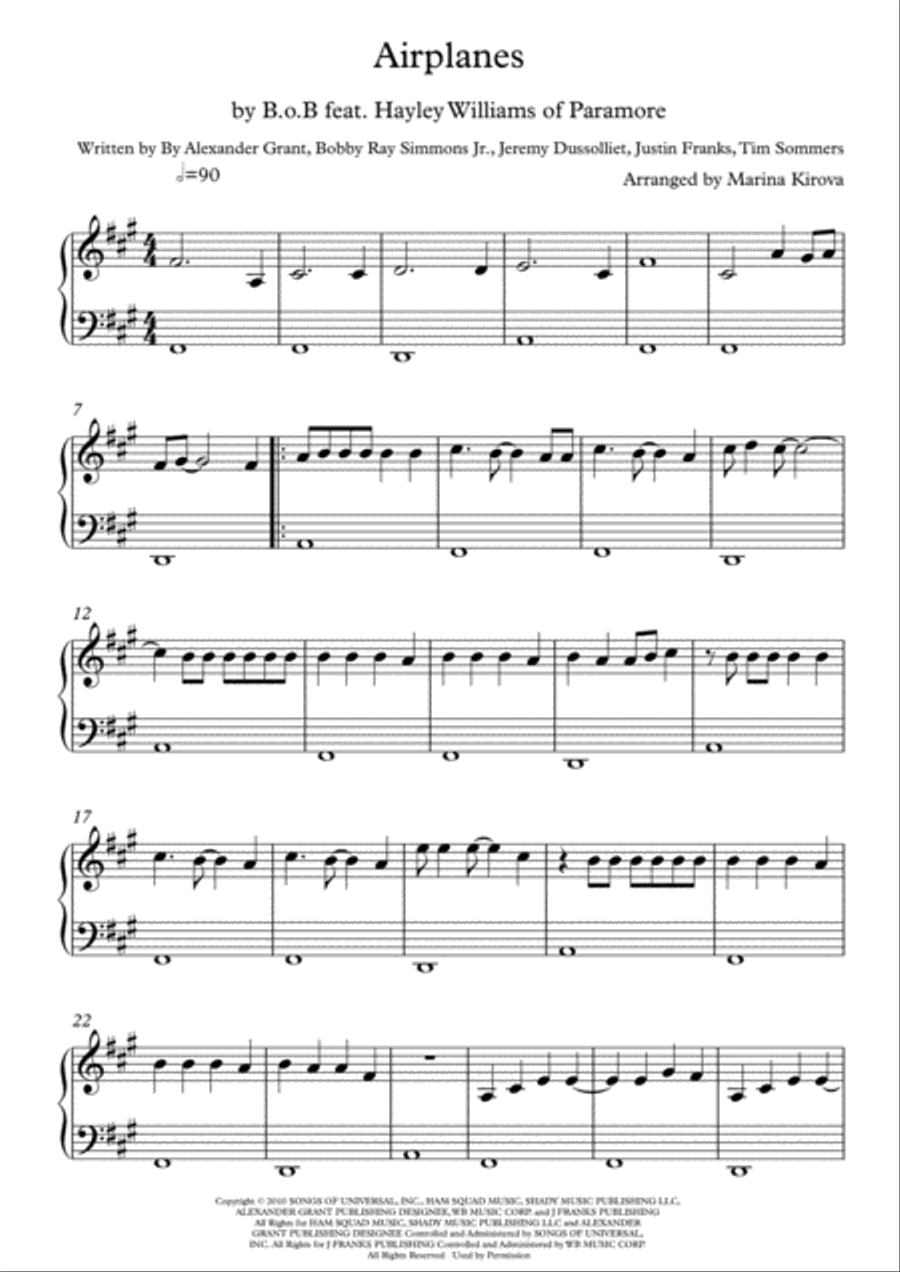 Airplanes Piano Solo scores gallery preview page 1
