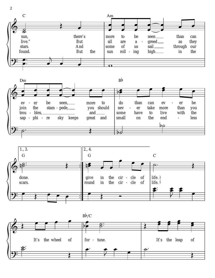 Circle Of Life (from The Lion King) Easy Piano scores gallery preview page 2