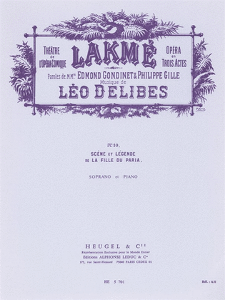 Delibes Lakme No 10 Legende Soprano Solo & Piano Book