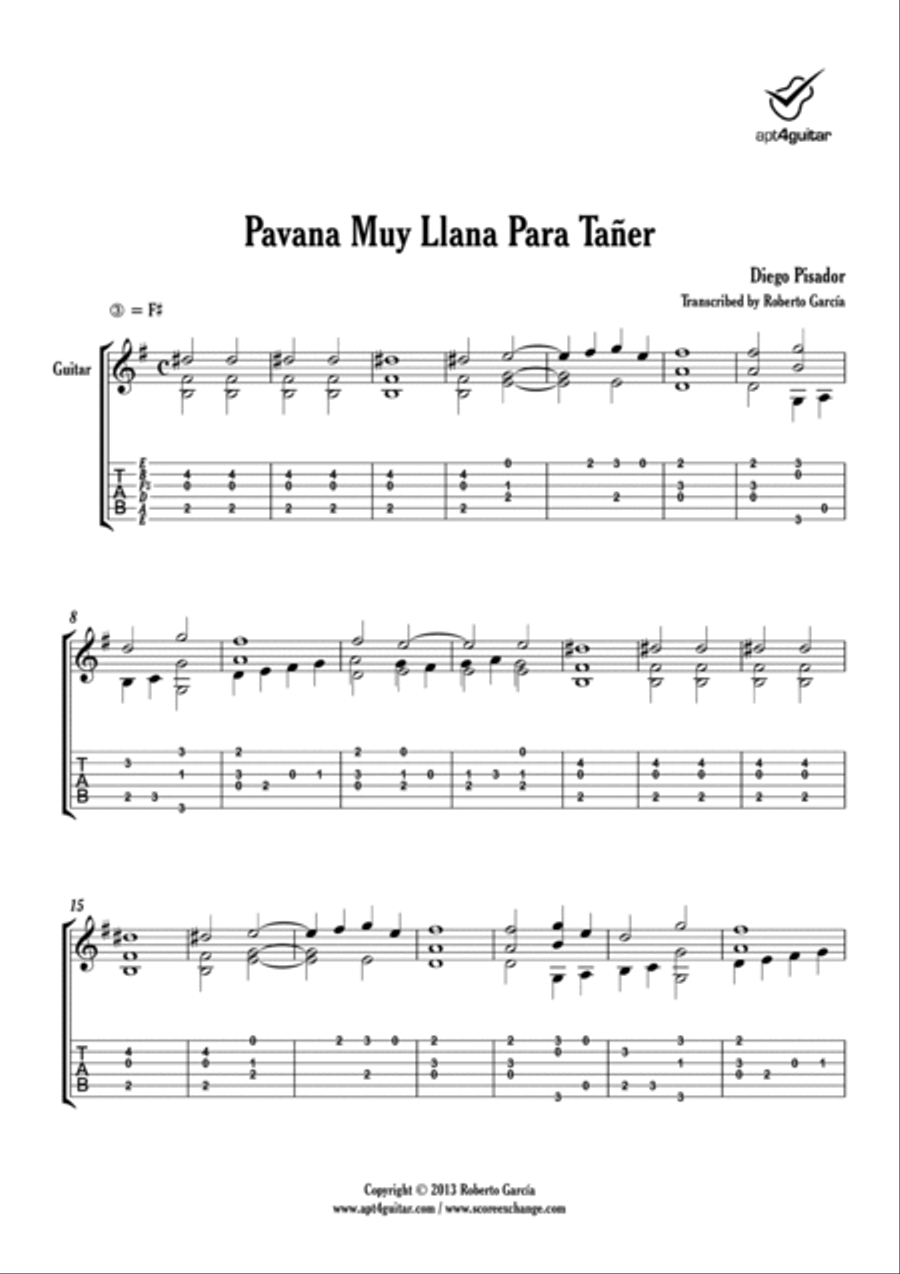 Pavana Muy Llana Para Tañer Classical Guitar scores gallery preview page 2