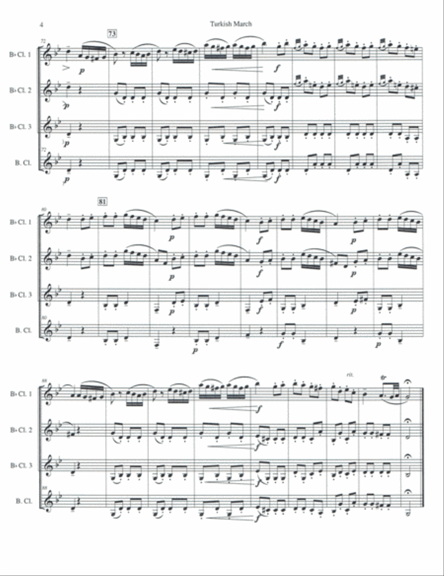Turkish March for Clarinet Quartet Turkish March for Clarinet Quartet Clarinet Quartet scores gallery preview page 5