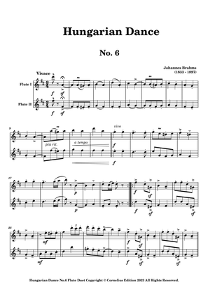 Book cover for Johannes Brahms Hungarian Dance No, 6 for Flute Duet. Ungarischer Tanz Nr. 6 Woodwind ensemble.