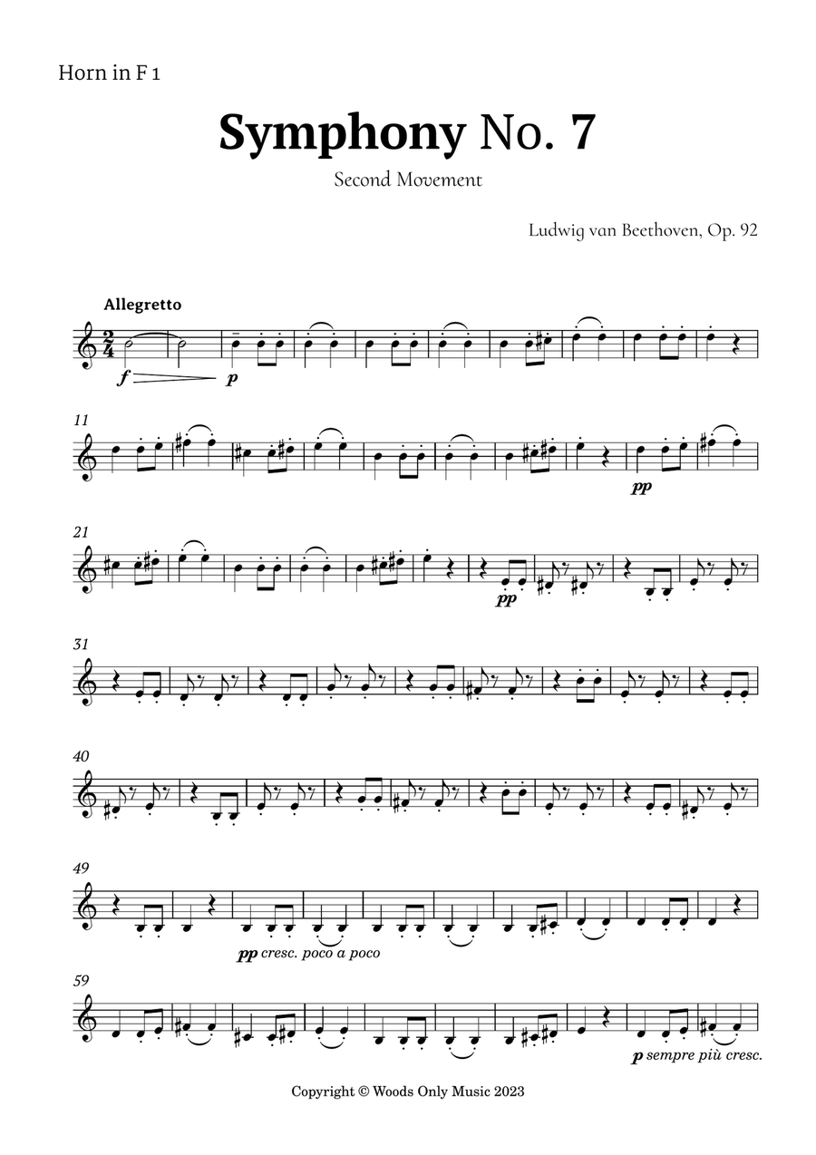 2nd Movement of Symphony No. 7 by Beethoven for French Horn Trio Brass Trio scores gallery preview page 4