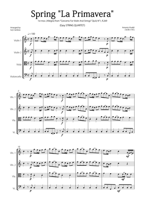 Book cover for "Spring" (La Primavera) by Vivaldi - Easy version for STRING QUARTET
