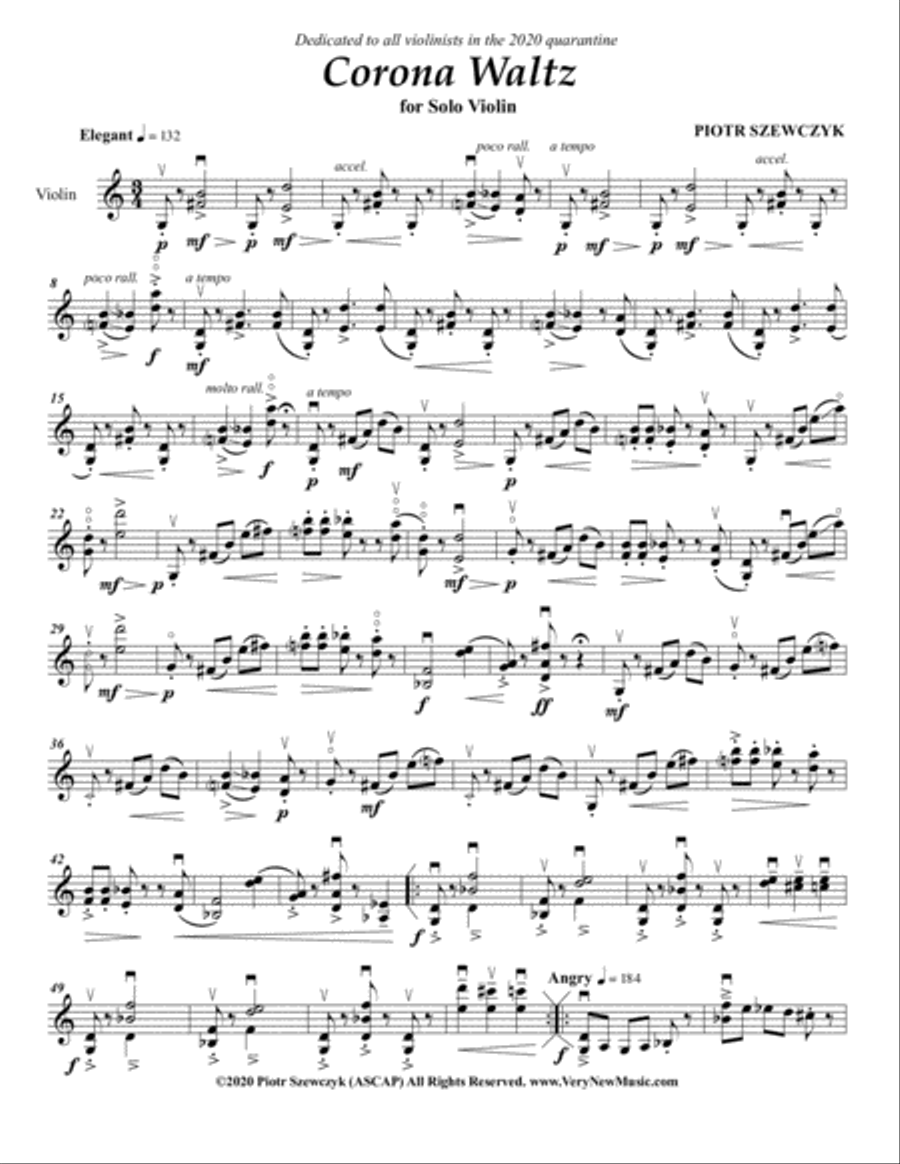 Corona Waltz for Solo Violin Violin Solo scores gallery preview page 1