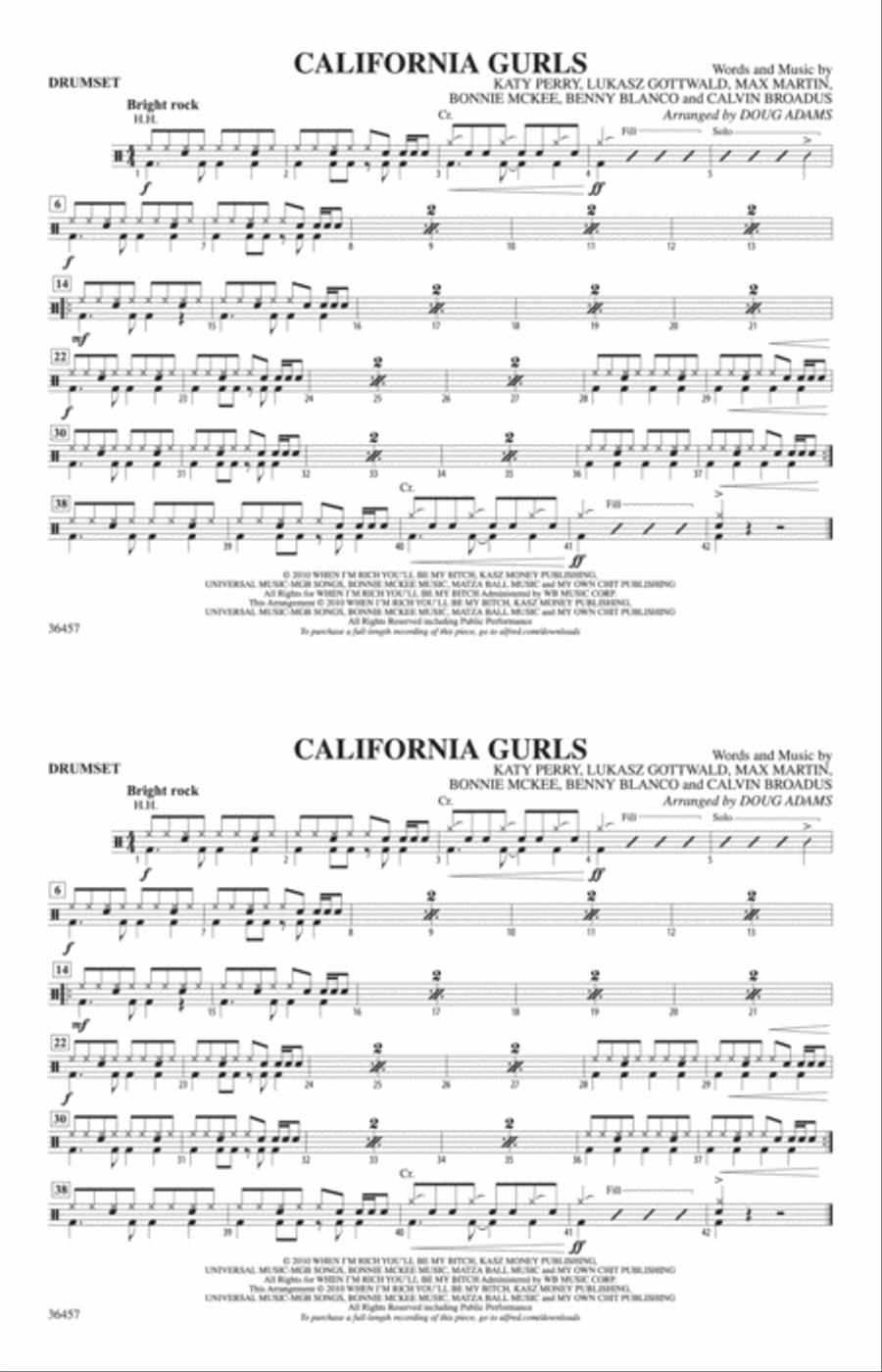 California Gurls: Drumset Marching Band scores gallery preview page 1