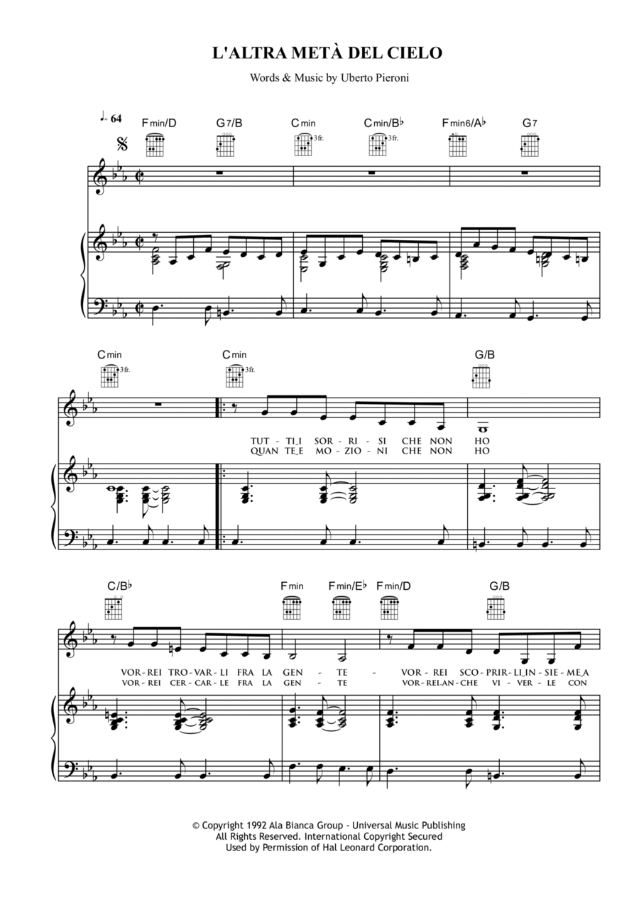 L'altra metà del cielo L'altra metà del cielo Voice scores gallery preview page 1
