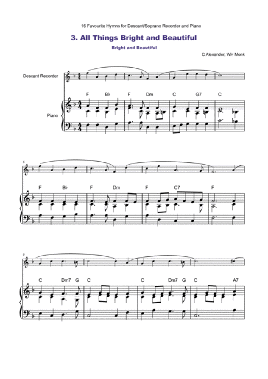 16 Favourite Hymns Vol.1 for Descant Recorder and Piano Soprano Recorder scores gallery preview page 4