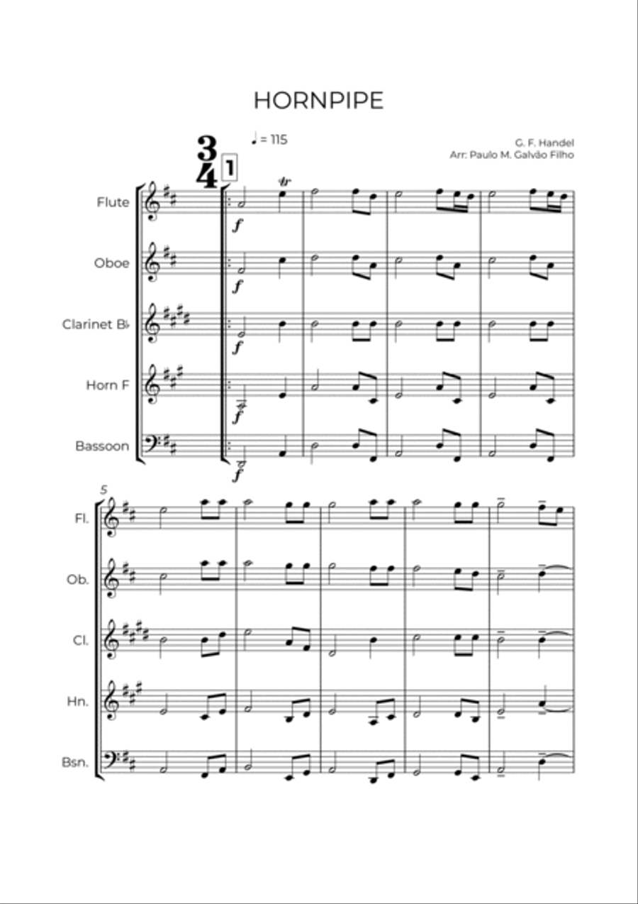 HORNPIPE - HANDEL - WIND QUINTET Woodwind Quintet scores gallery preview page 2