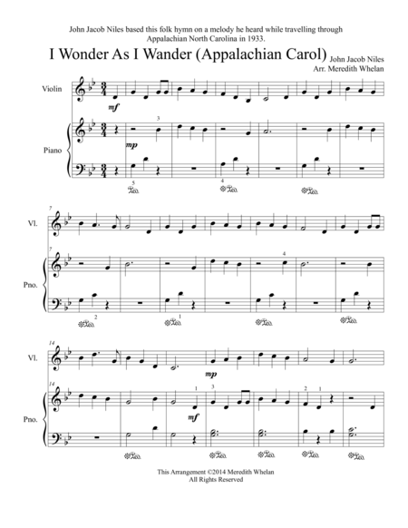 Christmas Duets for Violin & Piano:  I Wonder As I Wander (Appalachian Carol) image number null