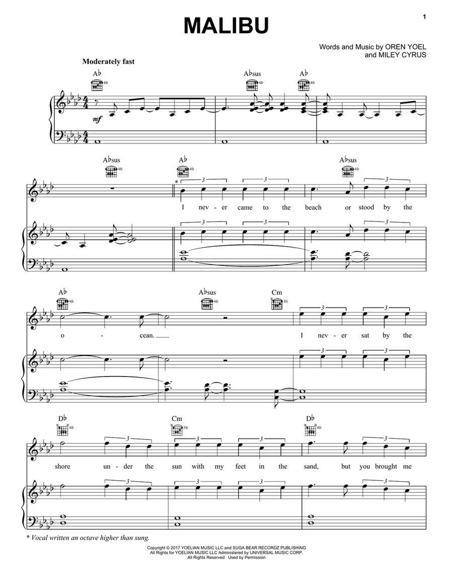 Malibu Piano, Vocal, Guitar scores gallery preview page 1