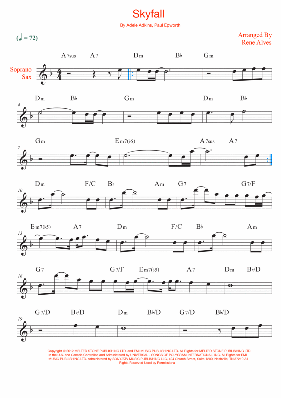 Skyfall Skyfall Soprano Saxophone scores gallery preview page 1