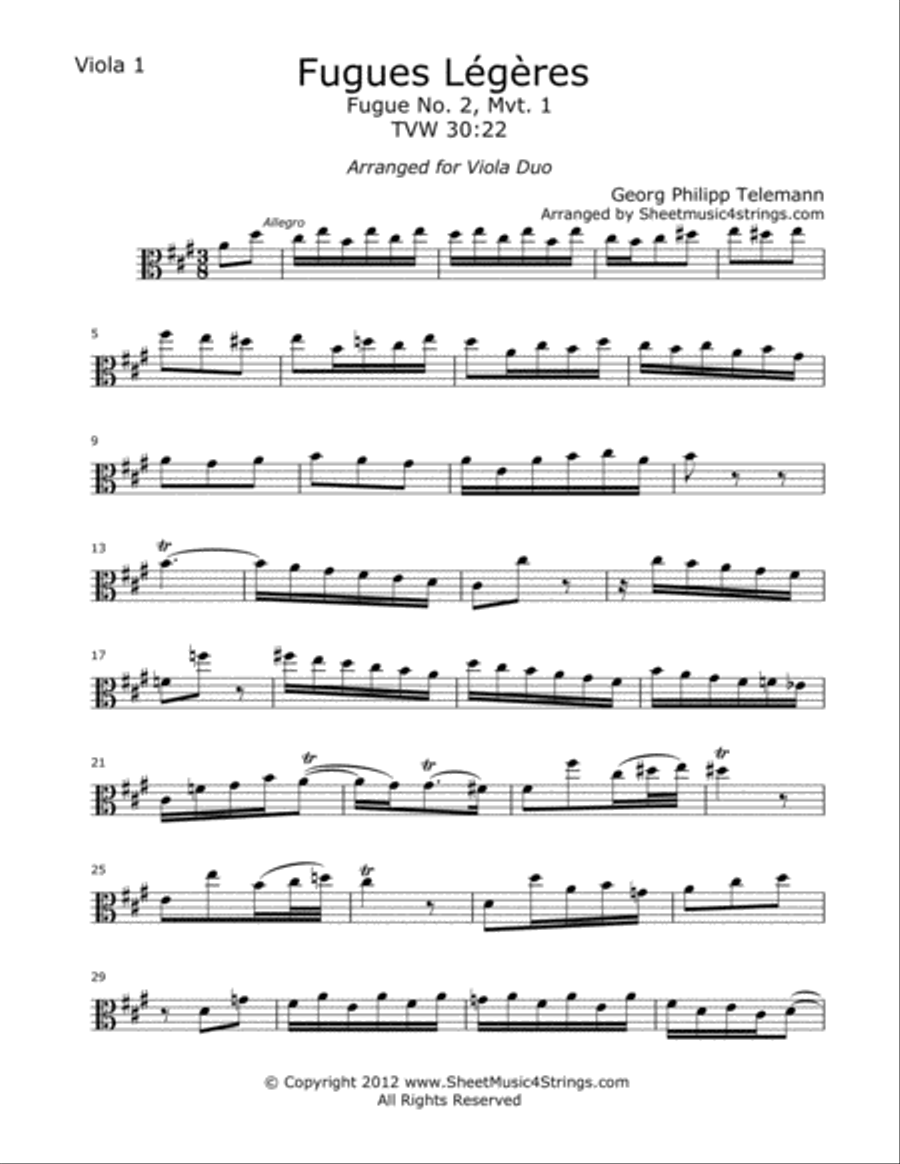 Telemann, G. - Fugues Legeres for Two Violas String Duet scores gallery preview page 3