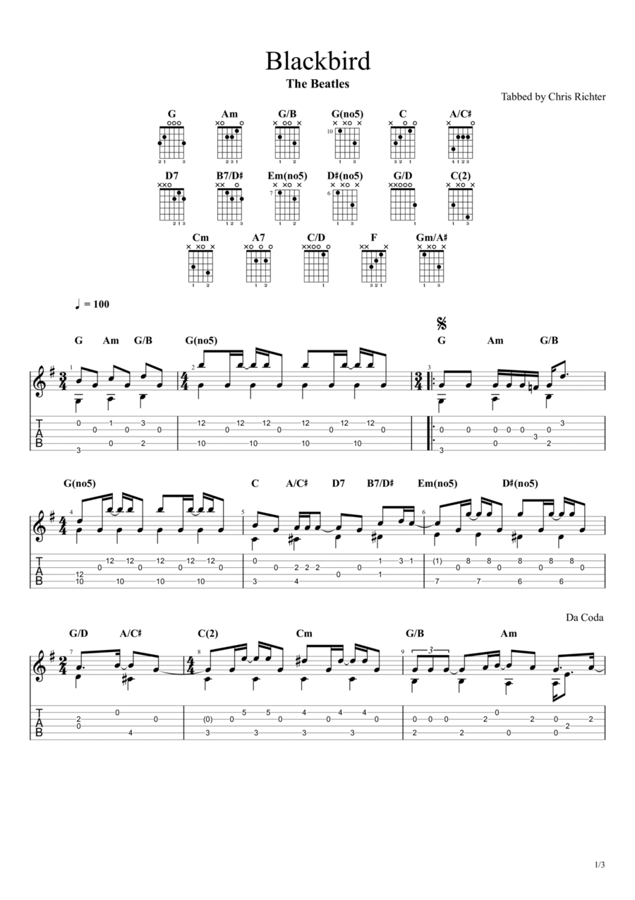 Blackbird Guitar Solo scores gallery preview page 1