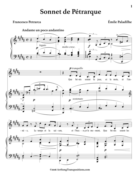 PALADILHE: Sonnet de Pétrarque (transposed to B major)