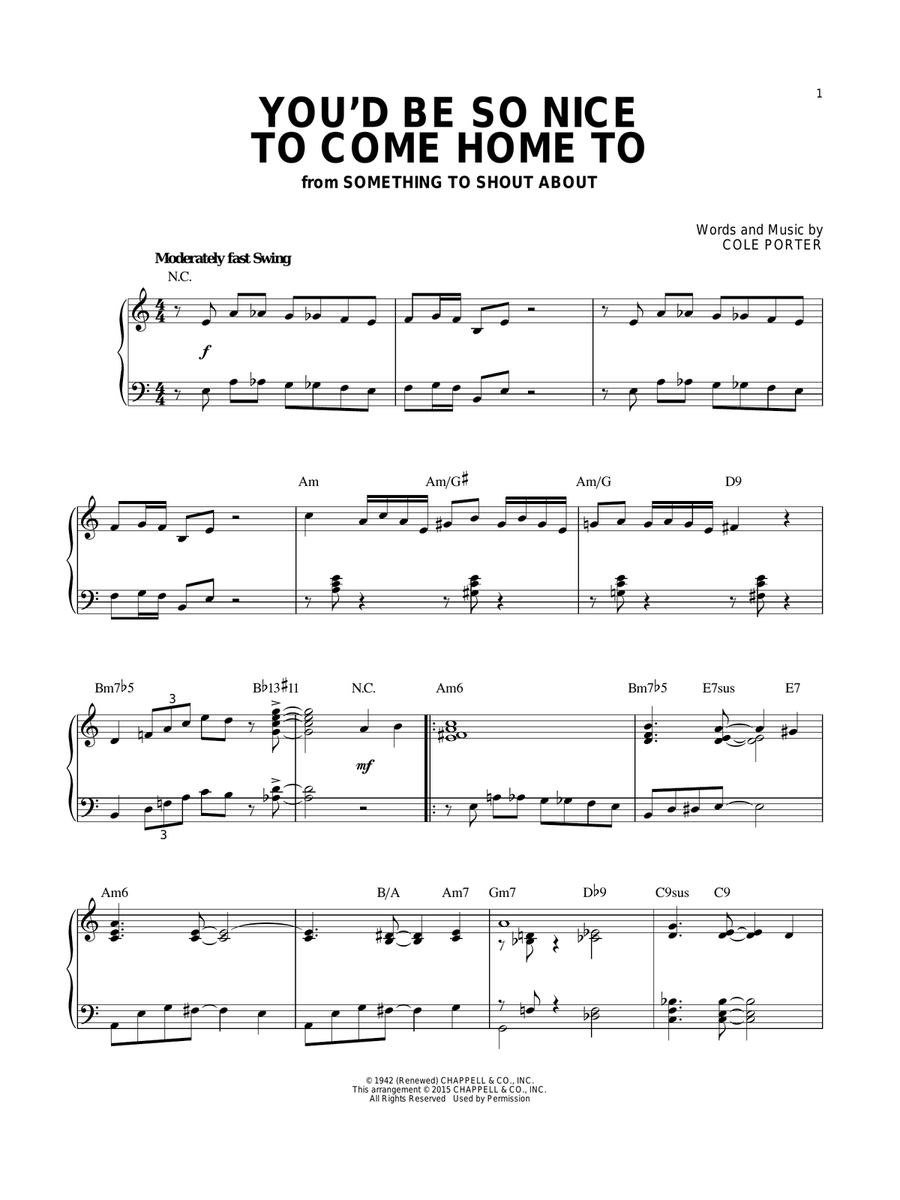 You'd Be So Nice To Come Home To [Jazz version] (arr. Brent Edstrom) Piano Solo scores gallery preview page 1