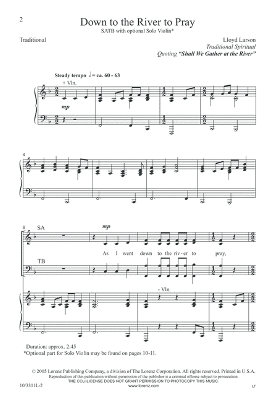 Down to the River to Pray 4-Part scores gallery preview page 2