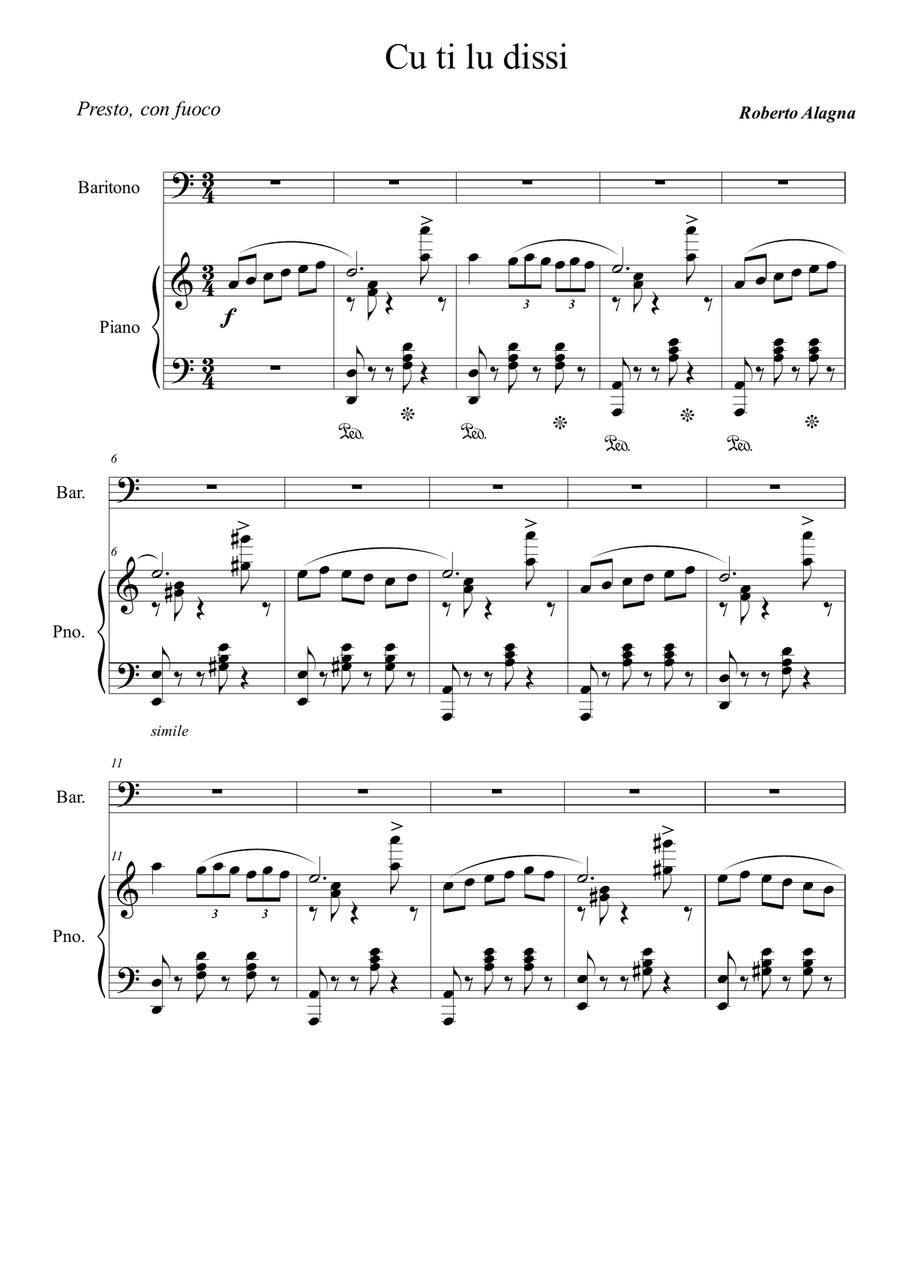 Roberto Alagna - Cu ti lu dissi Baritone Horn TC scores gallery preview page 1