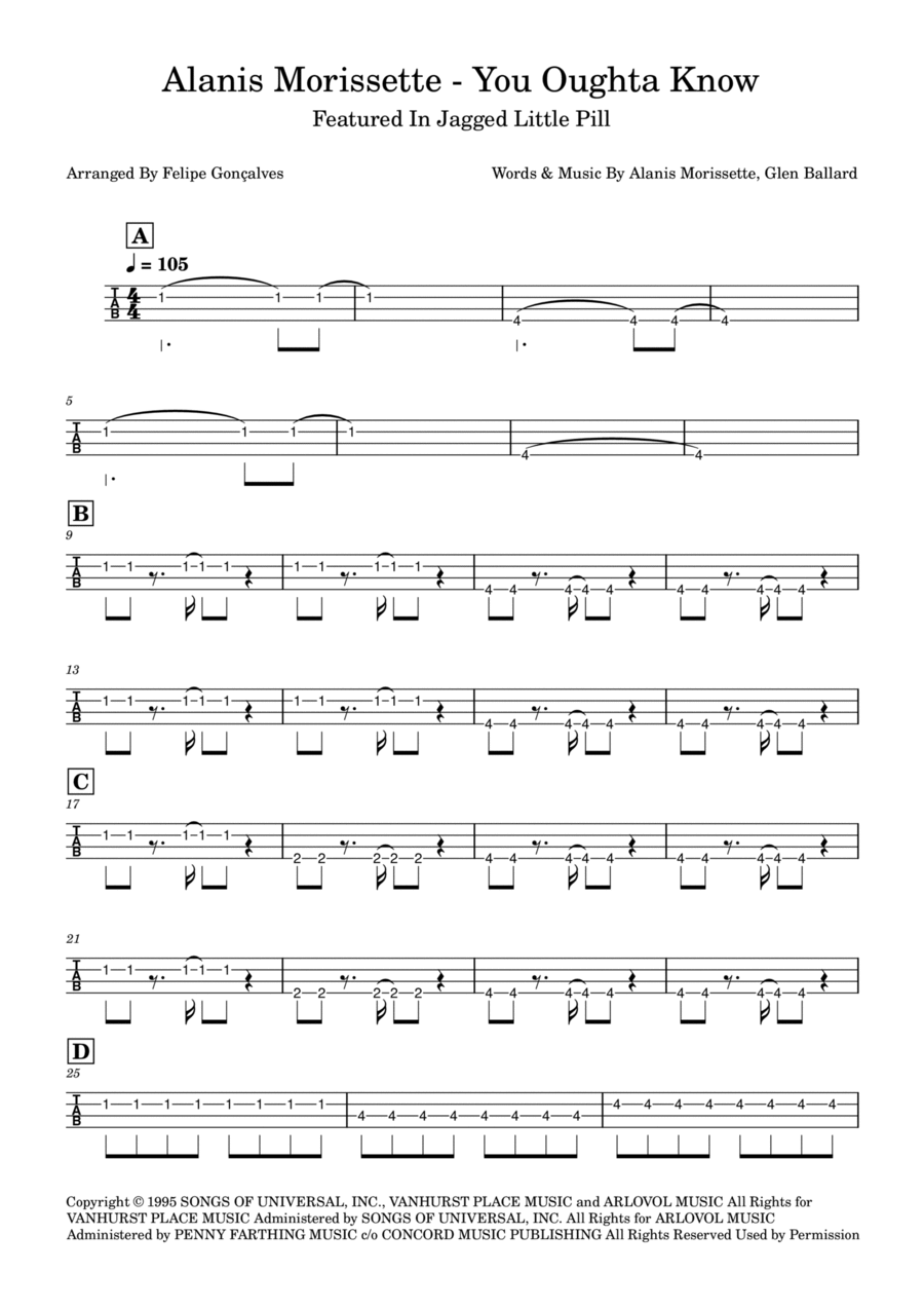 You Oughta Know Bass Guitar Tablature scores gallery preview page 1