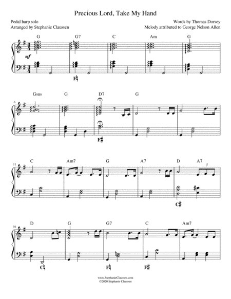 Precious Lord, Take My Hand (Pedal Harp Solo) Pedal Harp - Digital Sheet Music