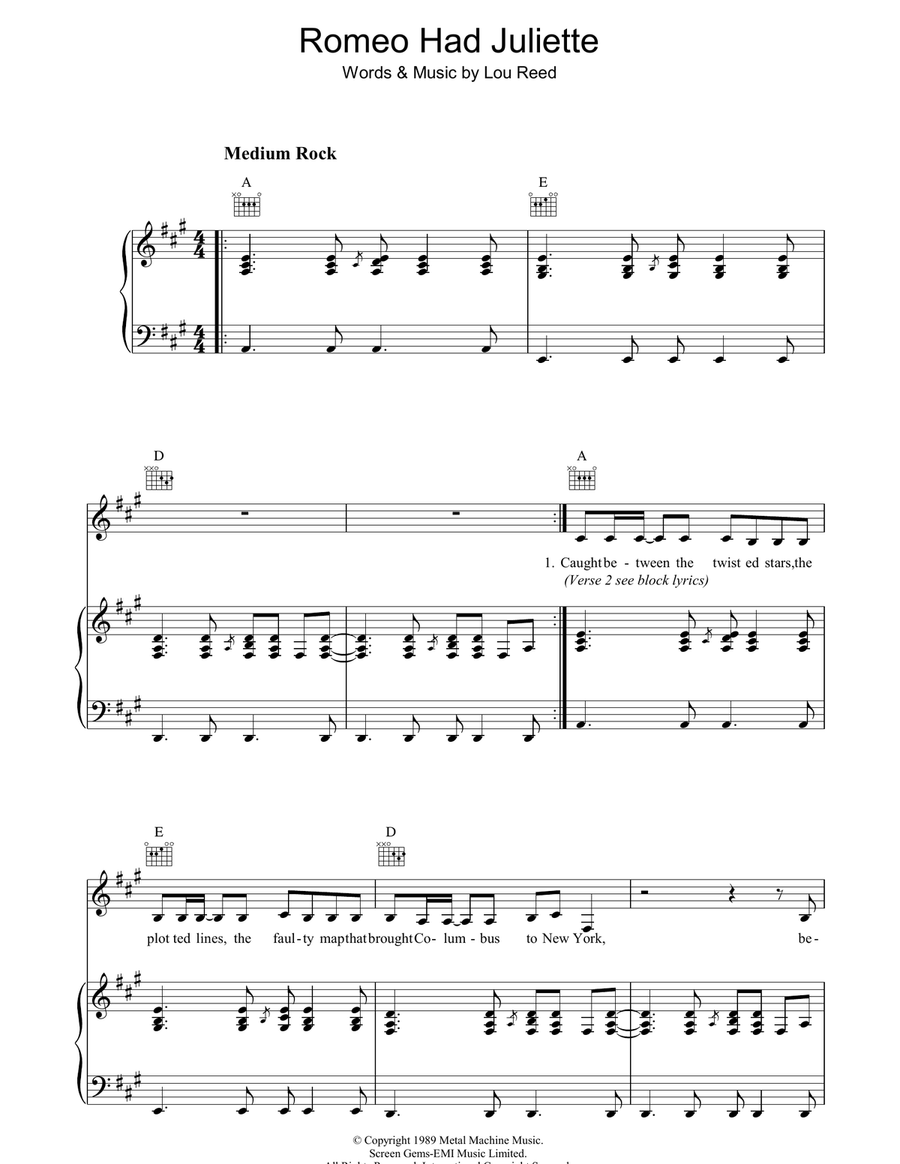 Romeo Had Juliette Piano, Vocal, Guitar scores gallery preview page 1