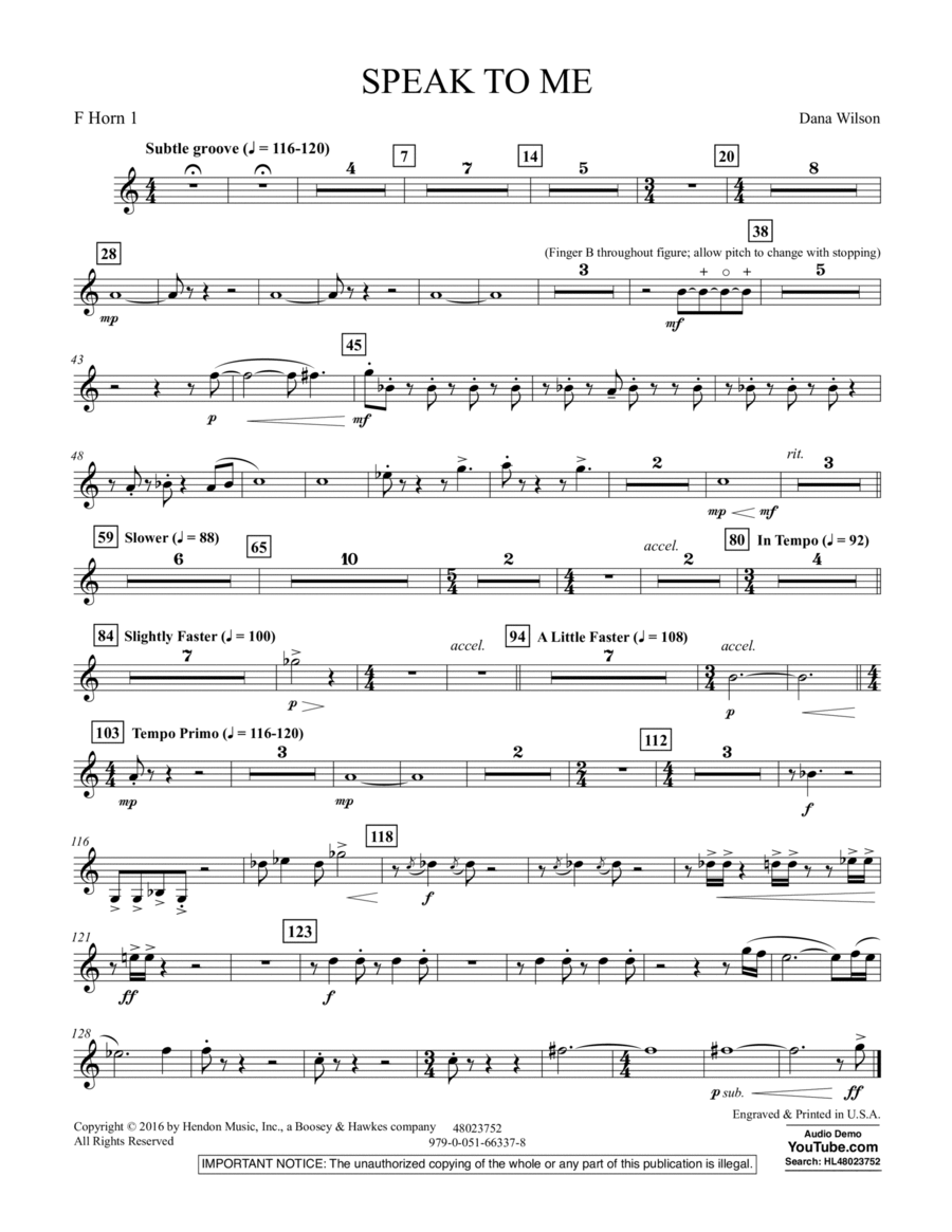 Speak to Me - F Horn 1 Horn scores gallery preview page 1