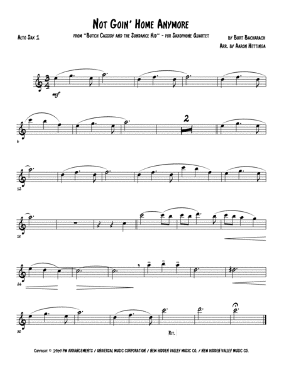 Not Goin' Home Anymore Saxophone Quartet scores gallery preview page 5