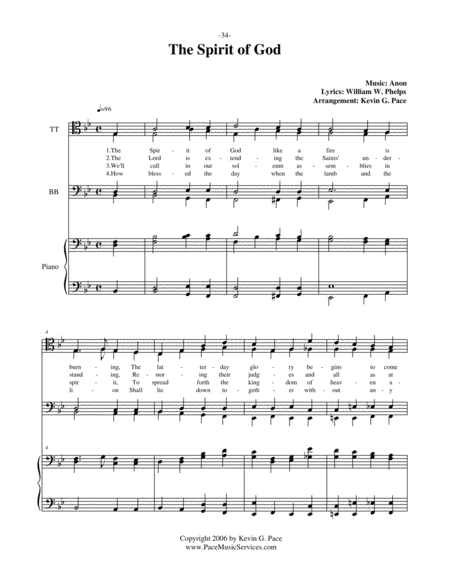 The Spirit of God Like a Fire is Burning - men's quartet or men's choir with piano accompaniment image number null