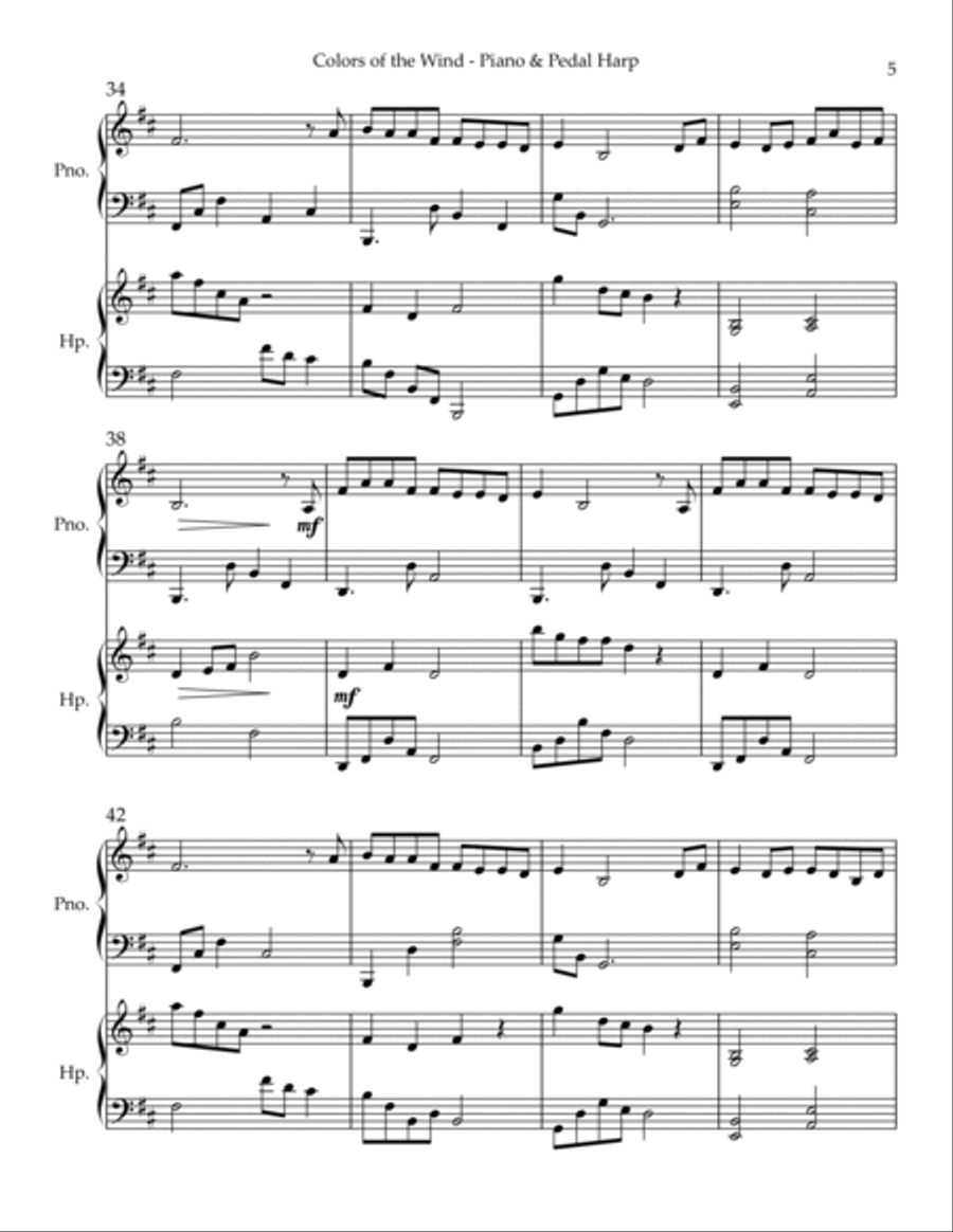 Colors Of The Wind Pedal Harp scores gallery preview page 5