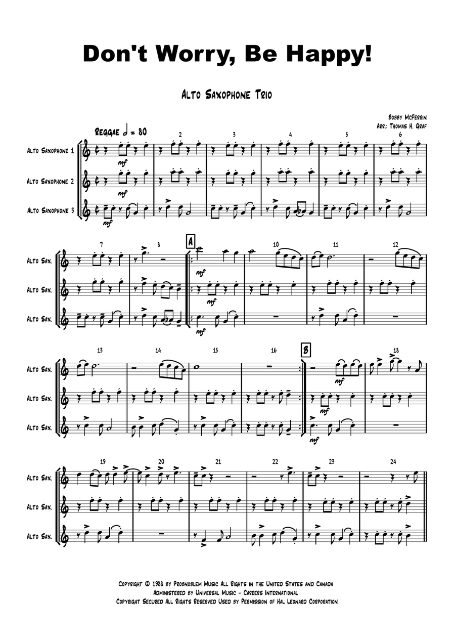 Don't Worry, Be Happy Woodwind Trio scores gallery preview page 1