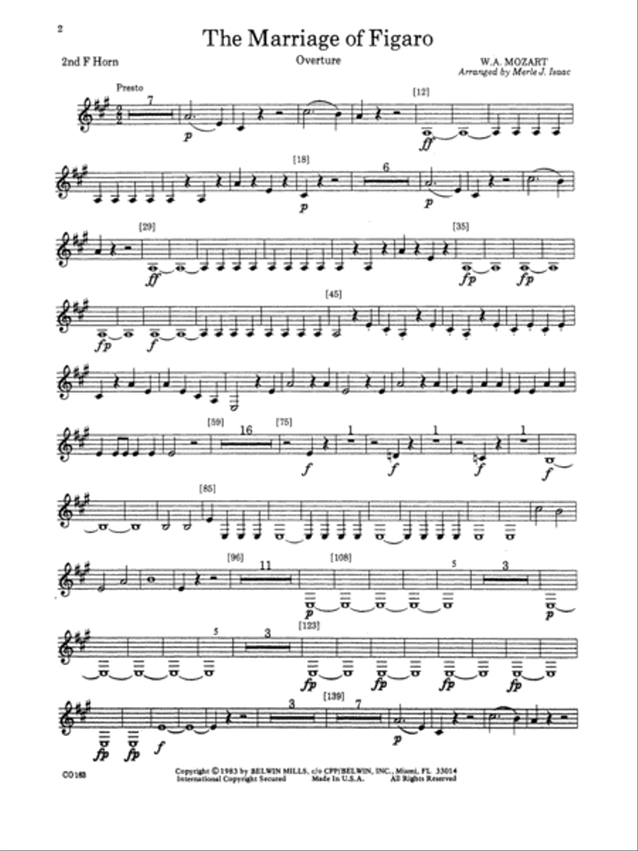 The Marriage of Figaro -- Overture: 2nd F Horn Full Orchestra scores gallery preview page 1
