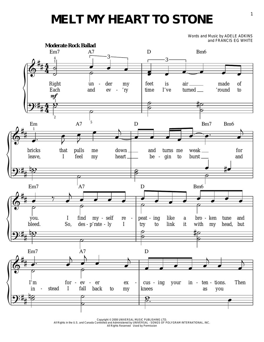 Melt My Heart To Stone Melt My Heart To Stone Easy Piano scores gallery preview page 1
