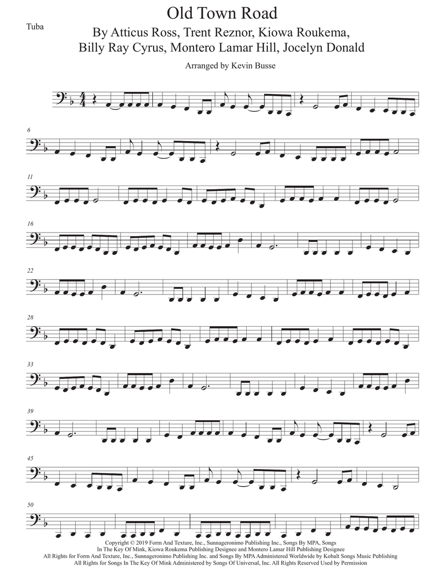 Old Town Road (remix) Tuba scores gallery preview page 1