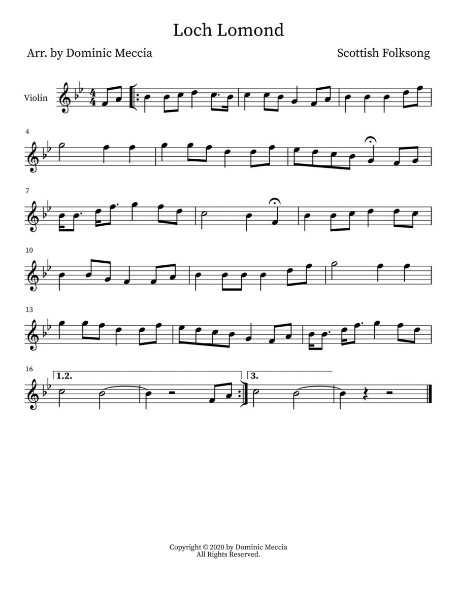 Loch Lomond Violin Solo scores gallery preview page 1