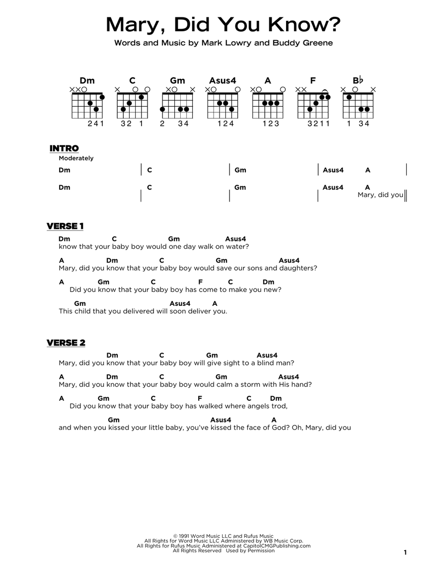 Mary, Did You Know? Easy Guitar scores gallery preview page 1