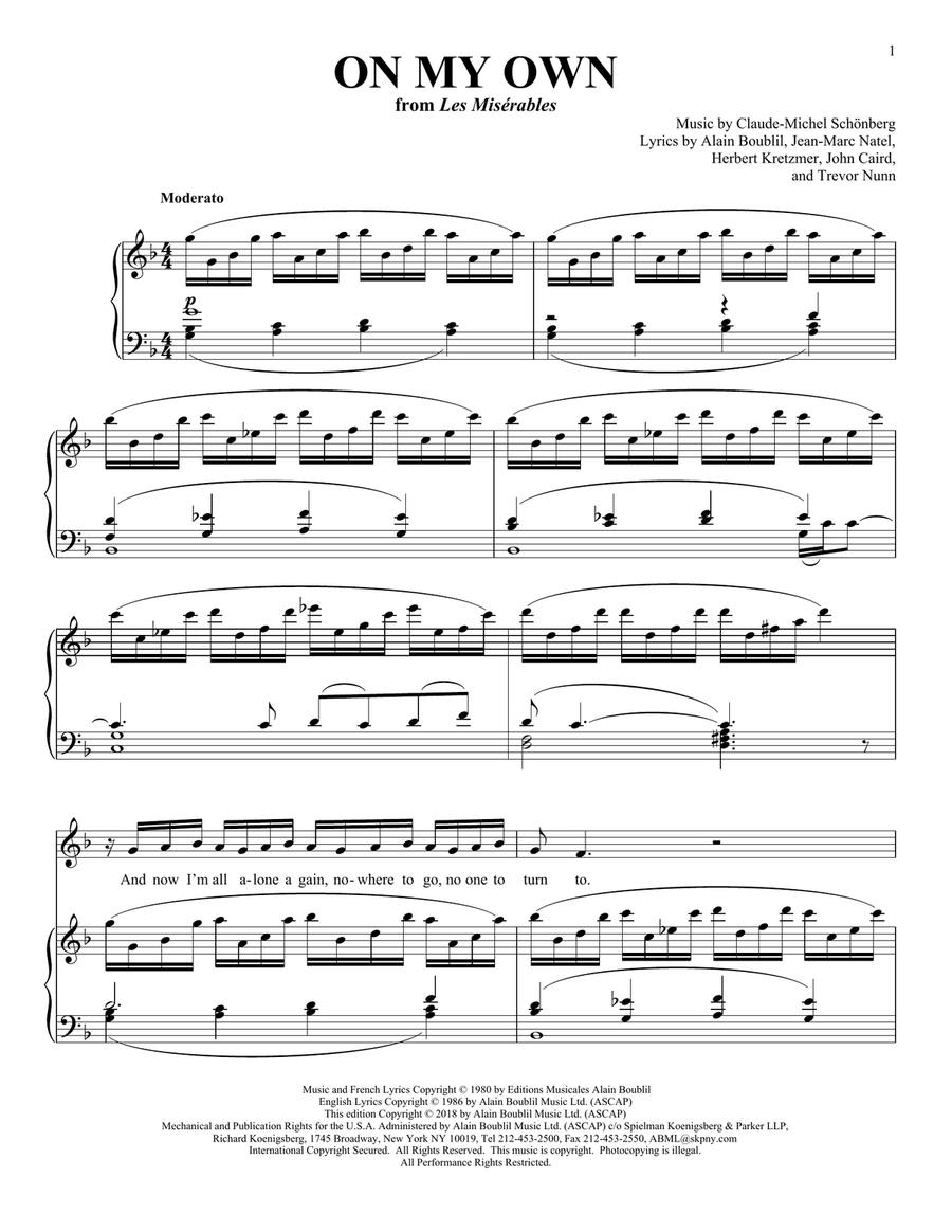 On My Own (from Les Miserables) High Voice scores gallery preview page 1