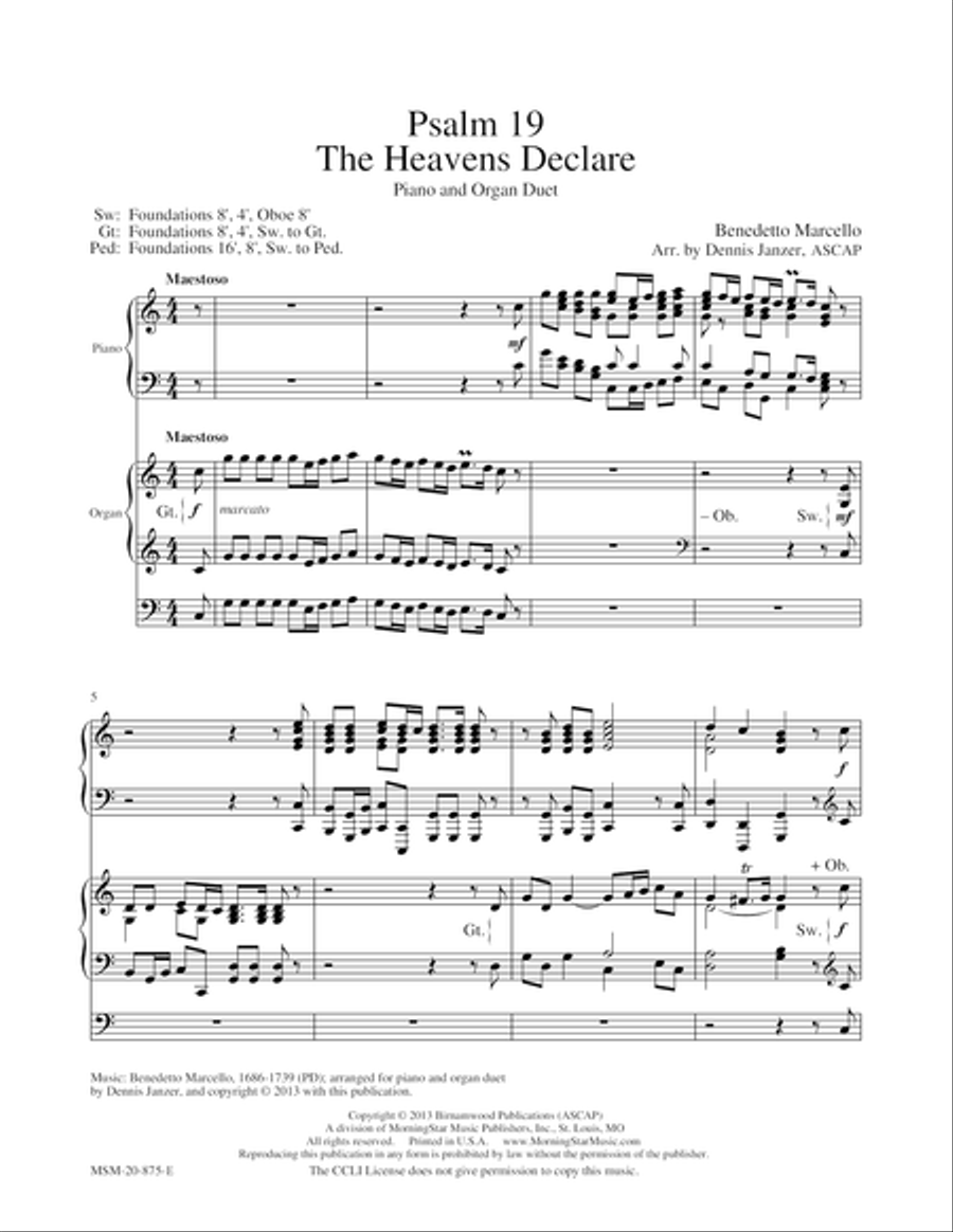 Psalm 19: The Heavens Declare Organ scores gallery preview page 1