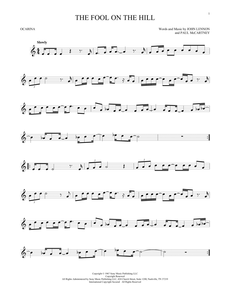 The Fool On The Hill The Fool On The Hill ocarina scores gallery preview page 1
