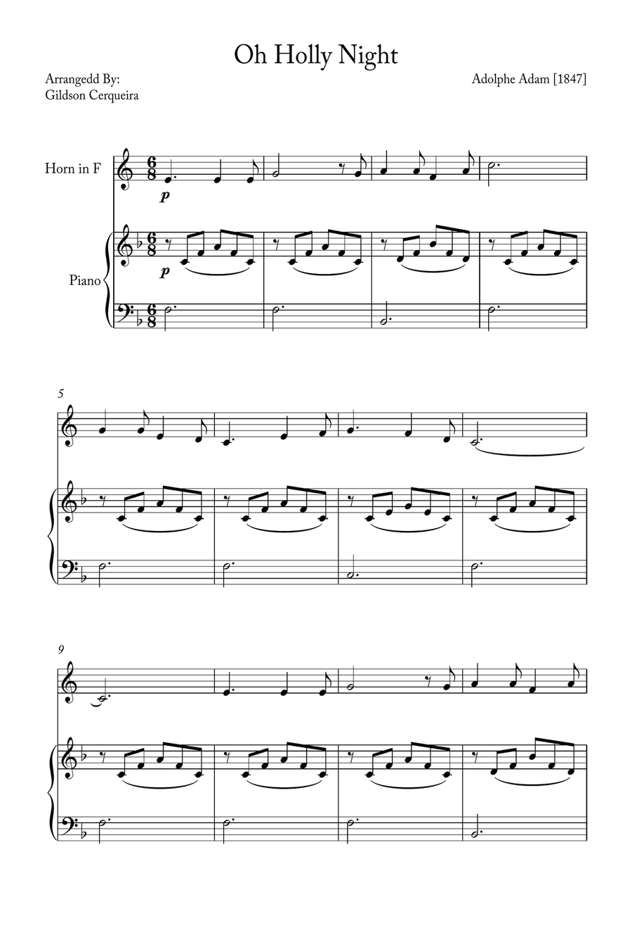 Oh Holy night Horn scores gallery preview page 1