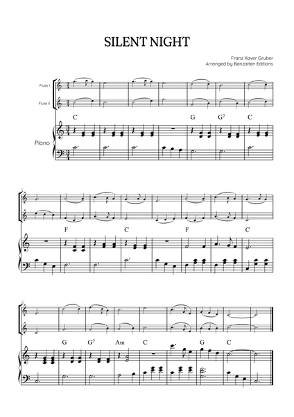 Silent Night for flute duet with piano accompaniment • easy Christmas song sheet music (w/ chords) image number null