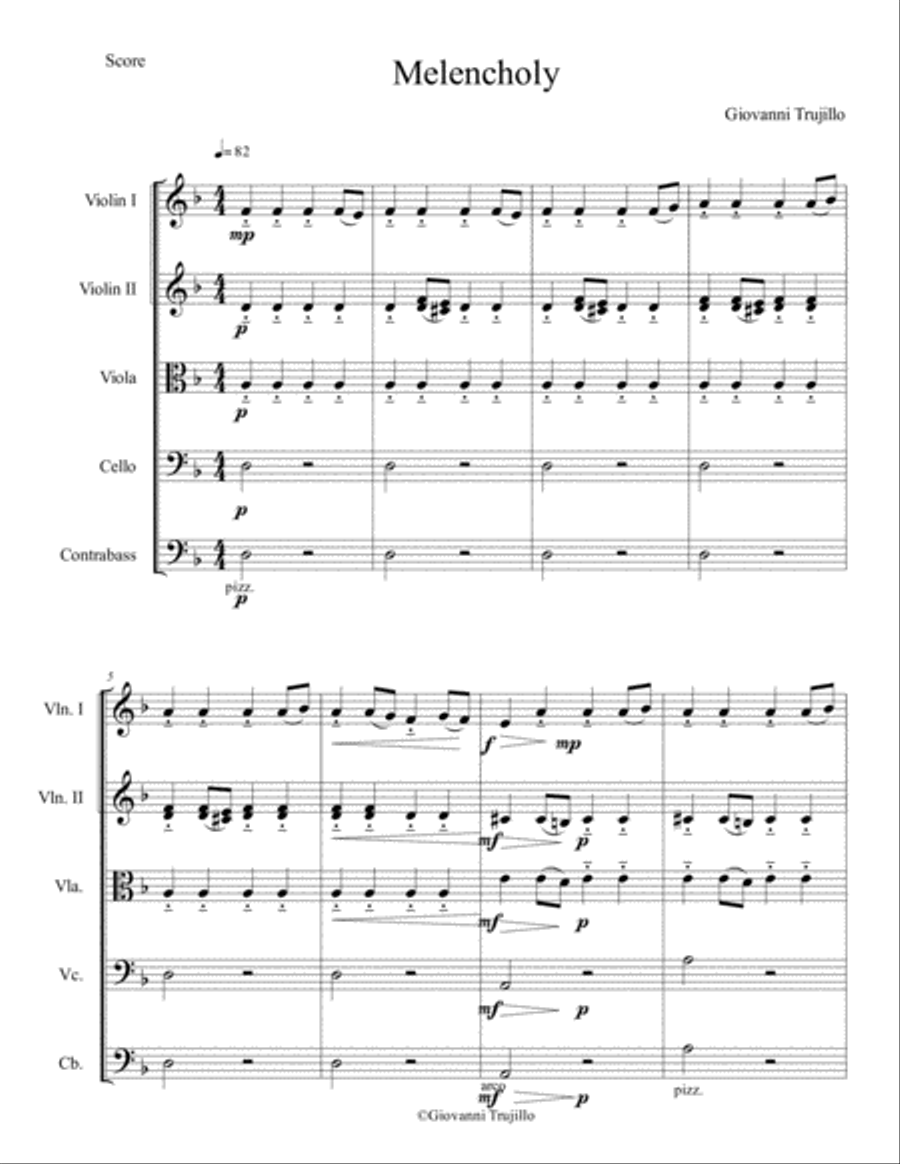 Melencholy String Orchestra scores gallery preview page 1