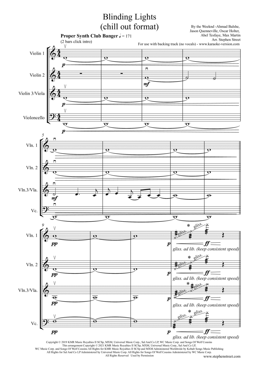 Blinding Lights String Quartet scores gallery preview page 1