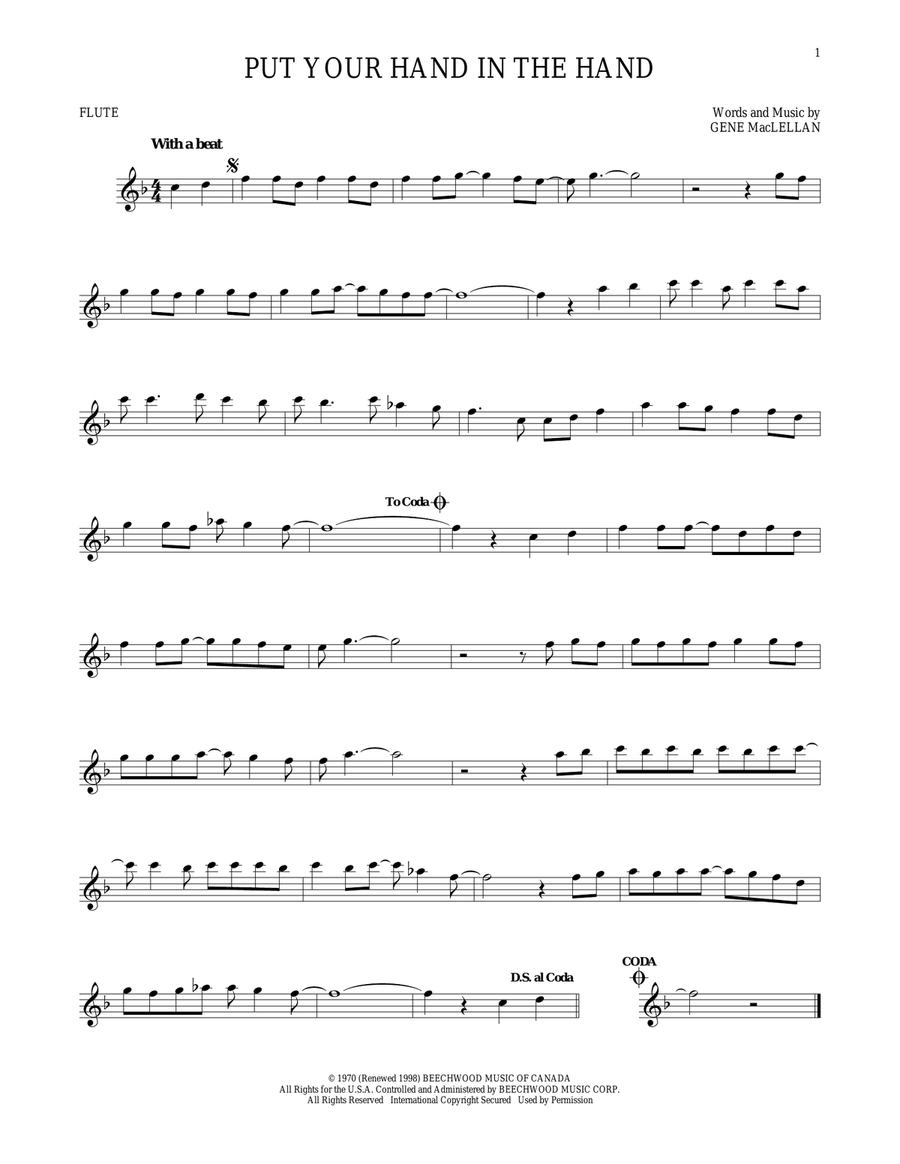 Put Your Hand In The Hand Flute Solo scores gallery preview page 1