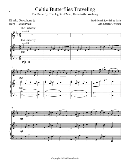 Celtic Butterflies Traveling, Duet for Eb Alto Saxophone and Harp