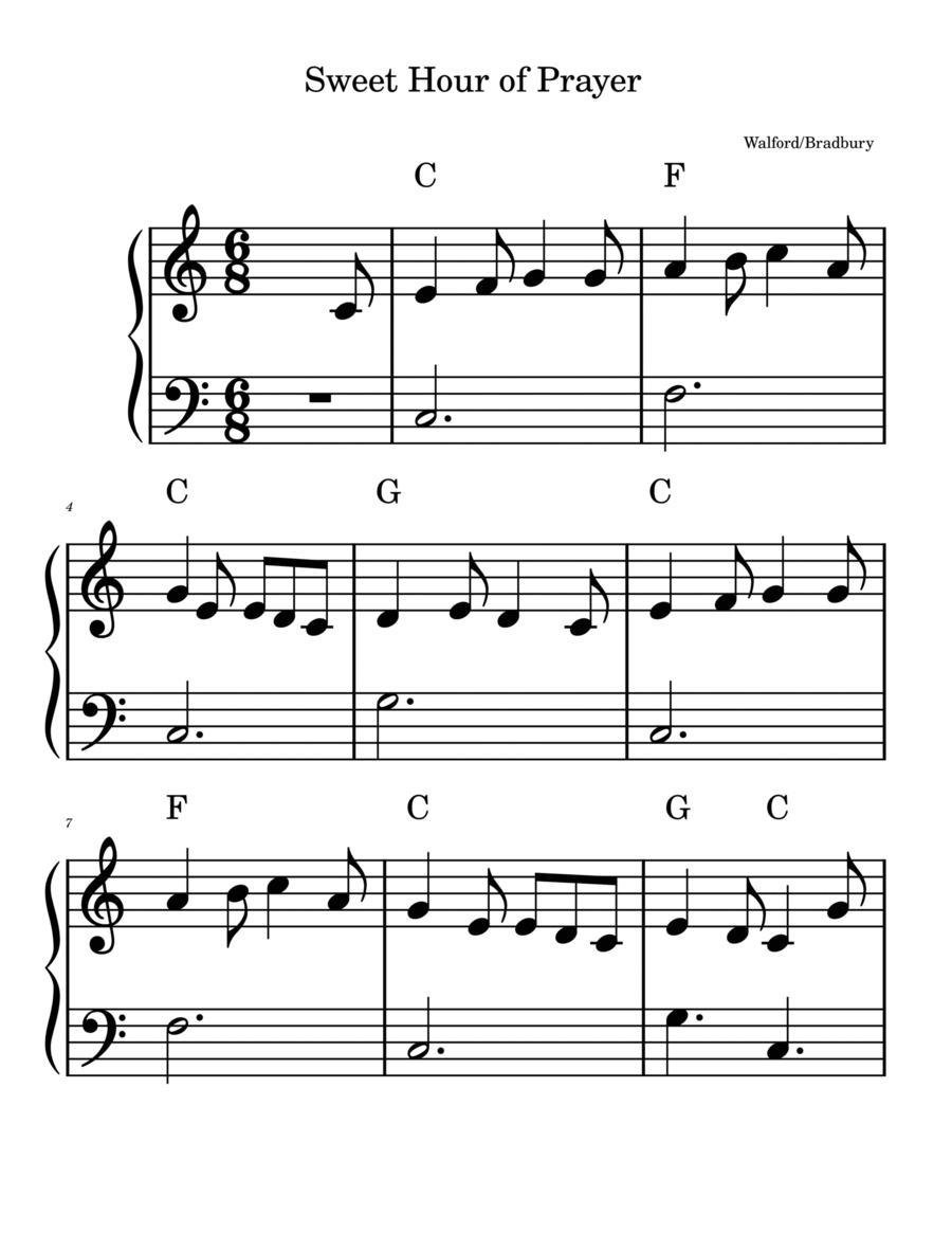 Sweet Hour of Prayer EASY PIANO • LARGE PRINT • Beginner Notes image number null