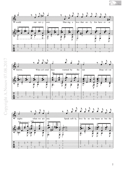 Speak Softly Love (Sheet music for vocals and guitar) image number null